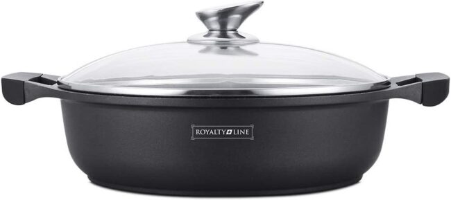 Royalty Linea RL-BR34M 34 cm, Marmo Rivestimenti Larga casseruola Bassa con Coperchio in Vetro - immagine 4