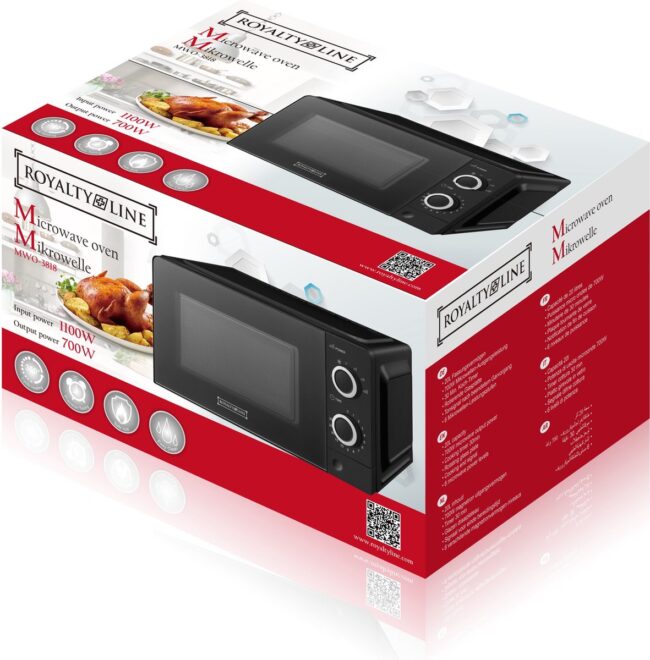 Royalty Line® MWO3818 Forno a microonde indipendente - Forno a microonde - 20 litri - Microonde - 700 W - Forno a microonde indipendente con 6 livelli di potenza - Nero - immagine 2