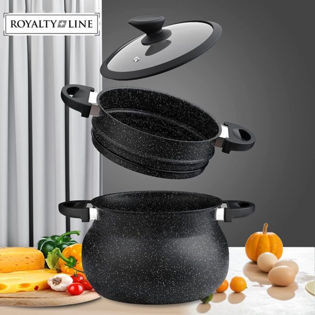 Royal Line® CP11L Induction Steamer - Padella per Couscous - 11 Litri - Ø26 cm - Cuoci Riso e Verdure a Vapore - Pentola per Zuppa a Induzione per Tutte le Fonti di Calore - Couscoussier - Pentola per Zuppa con Coperchio in Vetro - Nero - immagine 8