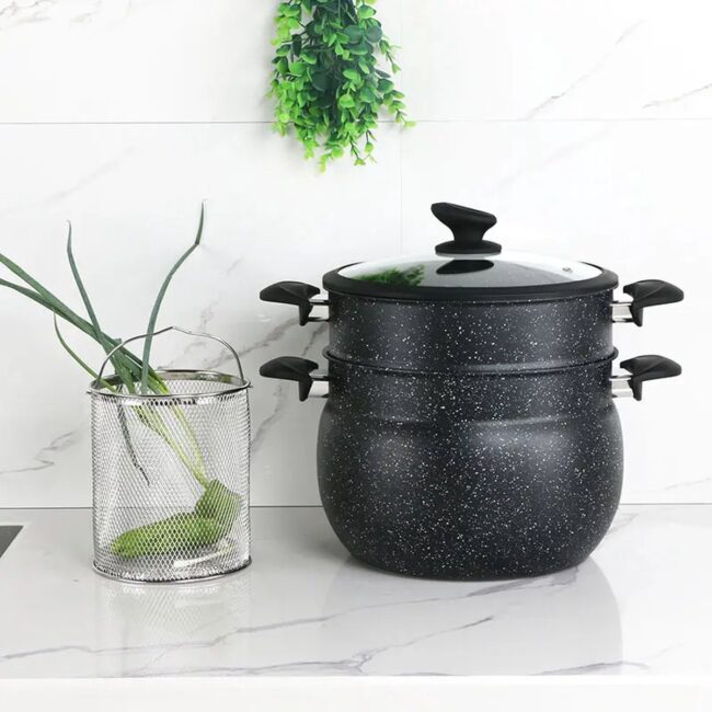 Royal Line® CP15L Induction Steamer - Padella per Couscous - 15 Litri - Ø30 cm - Cuoci Riso e Verdure a Vapore - Pentola per Zuppa a Induzione per Tutte le Fonti di Calore - Couscoussier - Pentola per Zuppa con Coperchio in Vetro - Nero - immagine 7