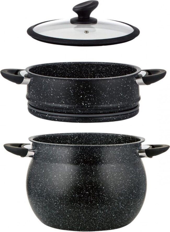 Royal Line® CP15L Induction Steamer - Padella per Couscous - 15 Litri - Ø30 cm - Cuoci Riso e Verdure a Vapore - Pentola per Zuppa a Induzione per Tutte le Fonti di Calore - Couscoussier - Pentola per Zuppa con Coperchio in Vetro - Nero - immagine 2