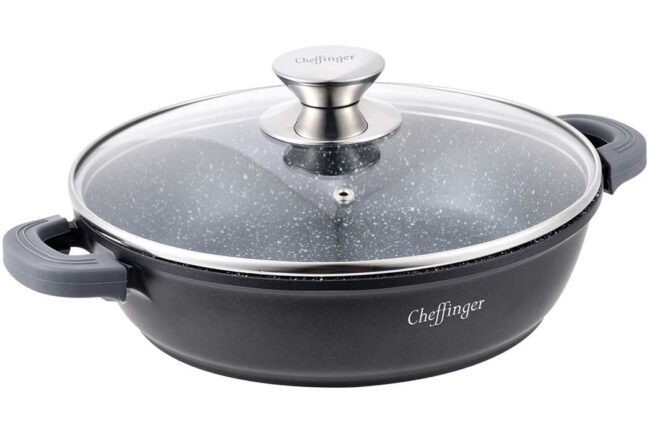 Cheffinger CF-SC36 Casseruola Bassa XXL Ø36cm - Rivestimento in Marmo, Adatta all'Induzione