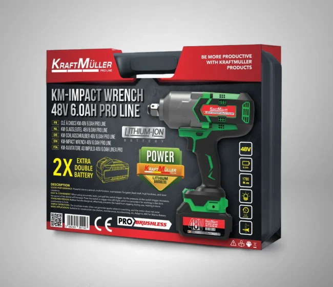 KraftMüller KM-Impact Wrench 48V 6.0Ah Pro Line - Avvitatore a Impulsi Brushless con Doppia Batteria - immagine 2