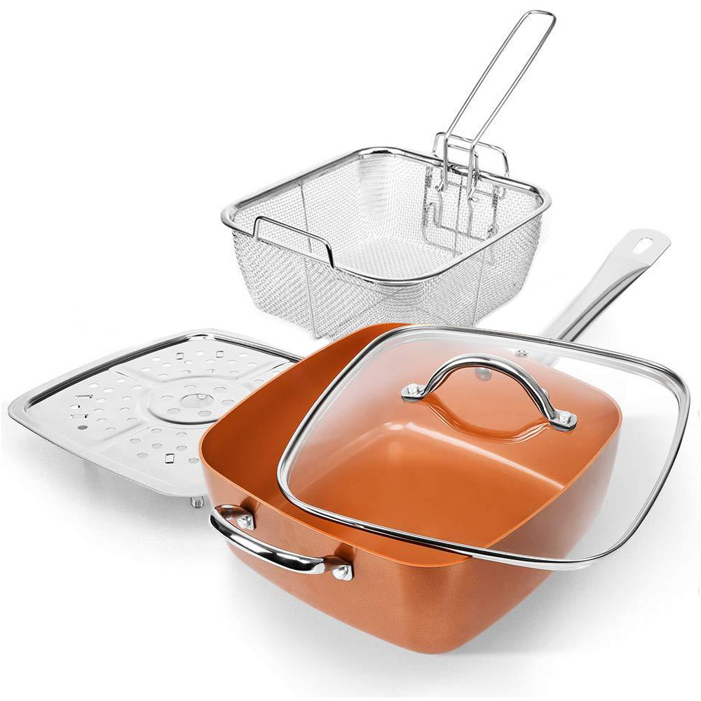 Swiss Line SW-24SP Copper Cook Deep Square Pan Set (2 pezzi) - Padelle Quadrate Multifunzione Antiaderenti con Fondo a Induzione, 24 cm - immagine 5